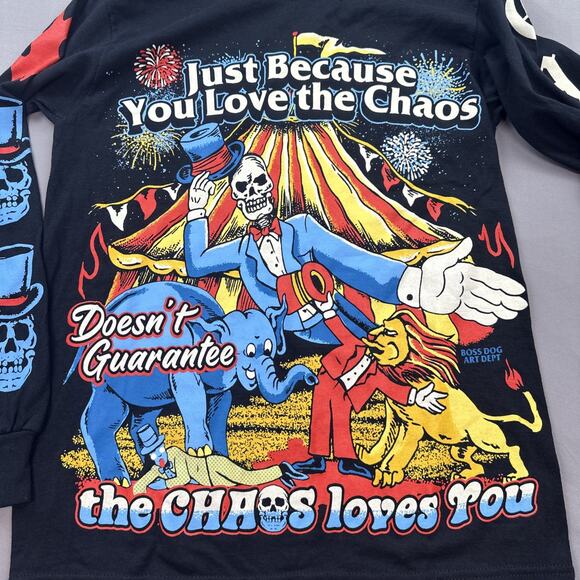 Boss Dog Art Dept Shirt Mens Small Festival Graphic Print Retro Circus Chaos - Picture 3 of 9